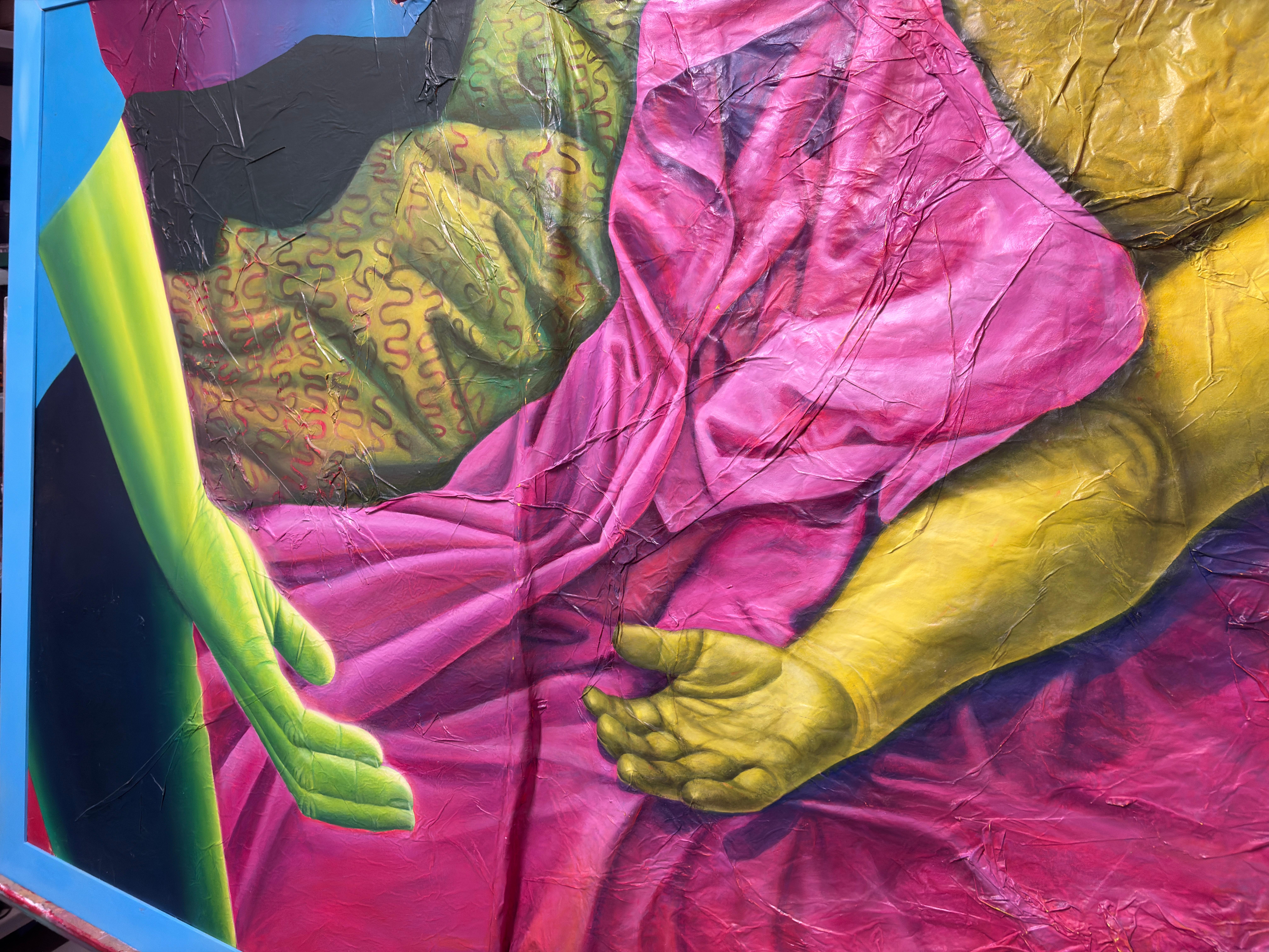 Large Mixed-Media Fragmented Figure With Drapery on Paper Canvas and Wood Panel For Sale 4