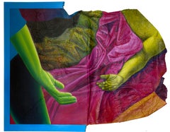 Large Mixed-Media Fragmented Figure With Drapery on Paper Canvas and Wood Panel