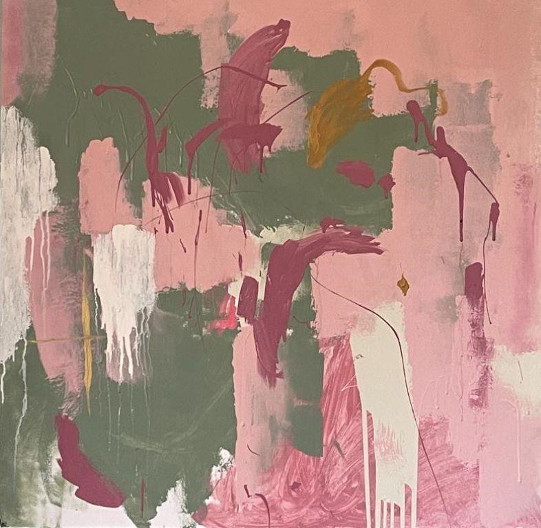 Huge British Contemporary Abstract Painting Soft Pastel Shade Muted Colours