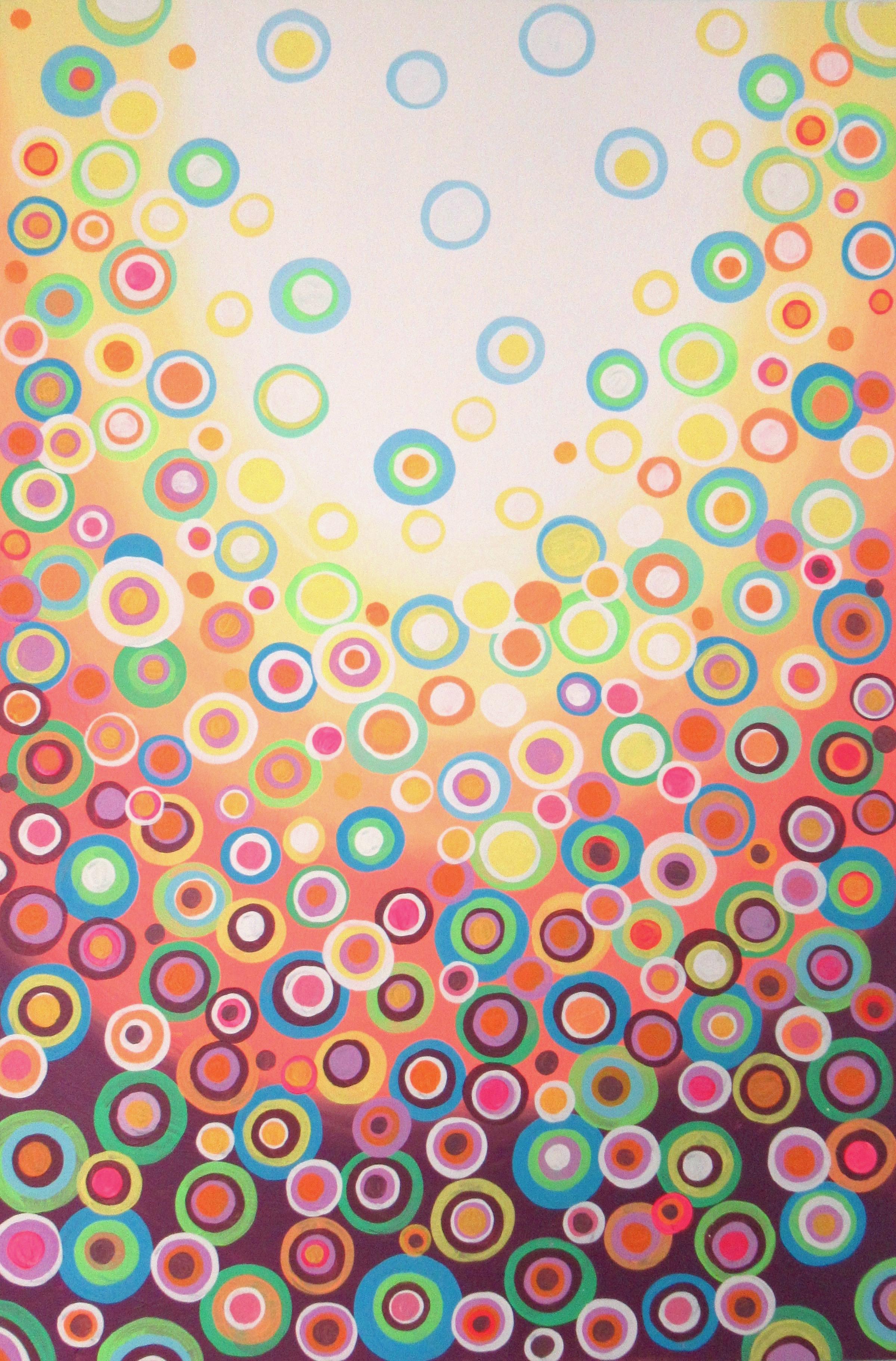 <p>Artist Comments<br />Part of Natasha's signature circles series. Loose, geometric abstraction of land and sky. Suggestion of the sun shining on a field of flowers. Warm yellow and orange nicely contrasted with green, blue and mauve. The gallery