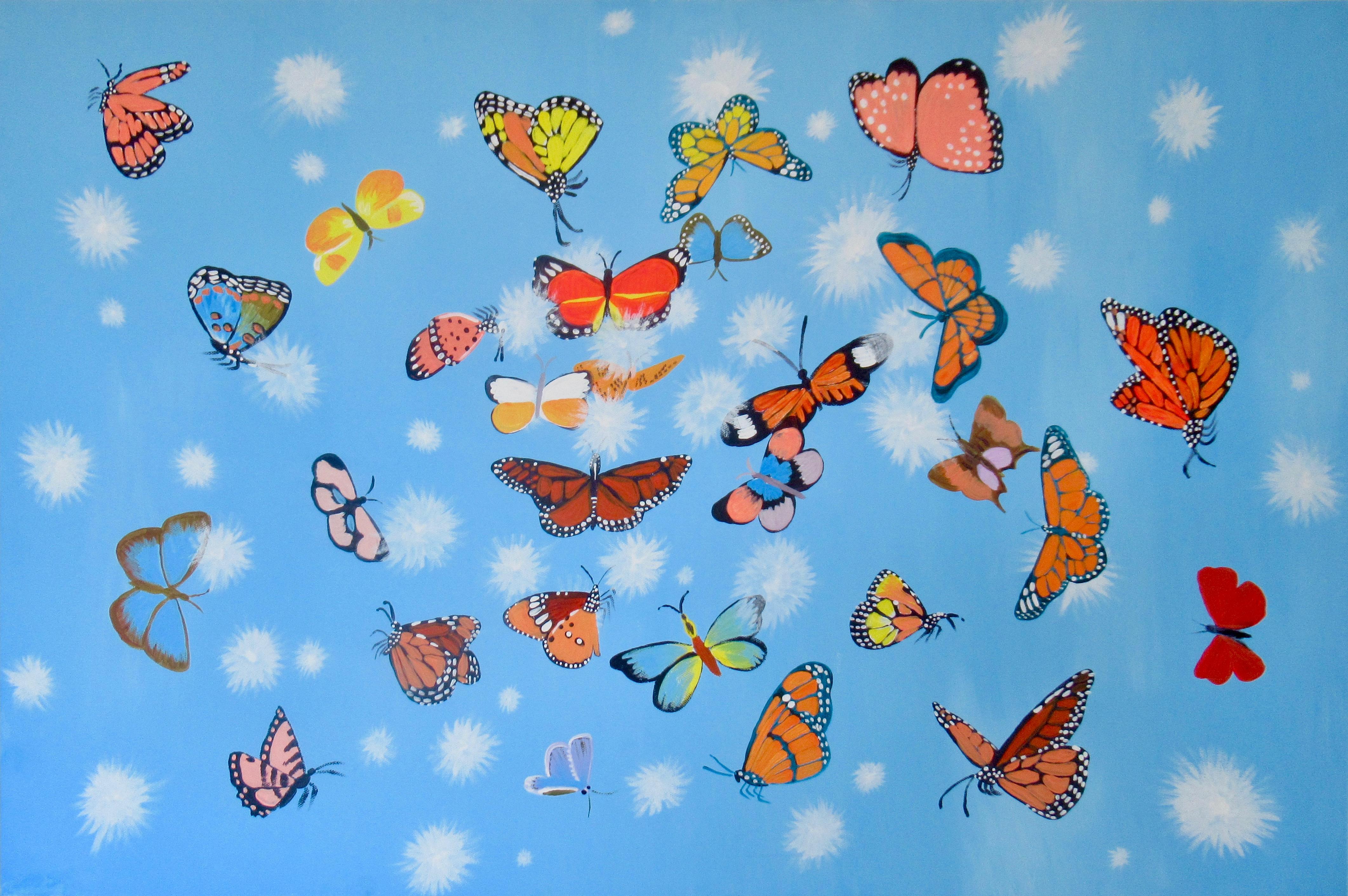 Natasha Tayles Animal Painting - Fluffs and Butterflies 3, Original Painting