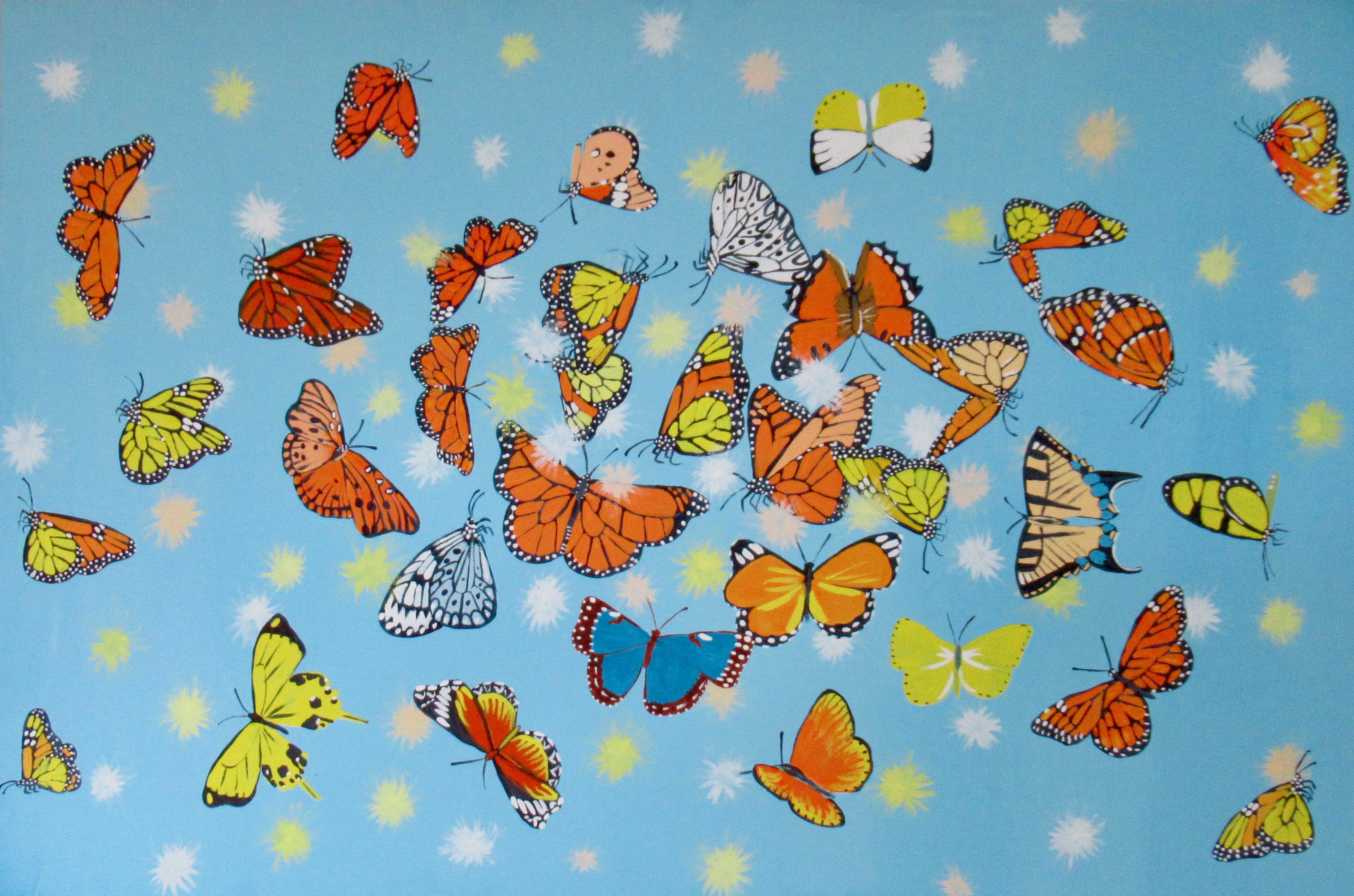 Natasha Tayles Animal Painting - Fluffs and Butterflies 4, Original Painting