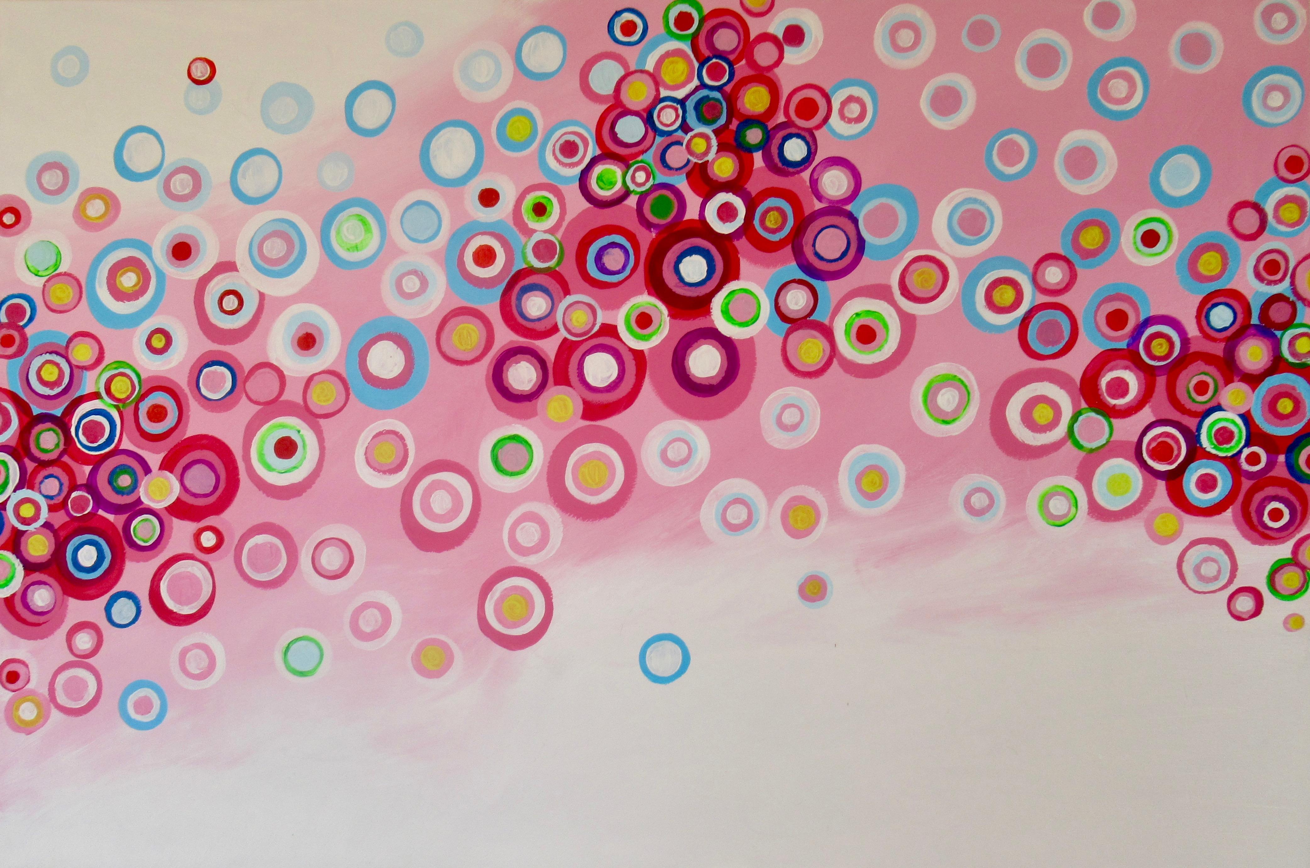 <p>Artist Comments<br />Artist Natasha Tayles envisions the high notes of a musical instrument in this joyful piece. Pink, blue, white, and green circles drift merrily on an invisible staff, creating a symphonic visual expression against a gradient