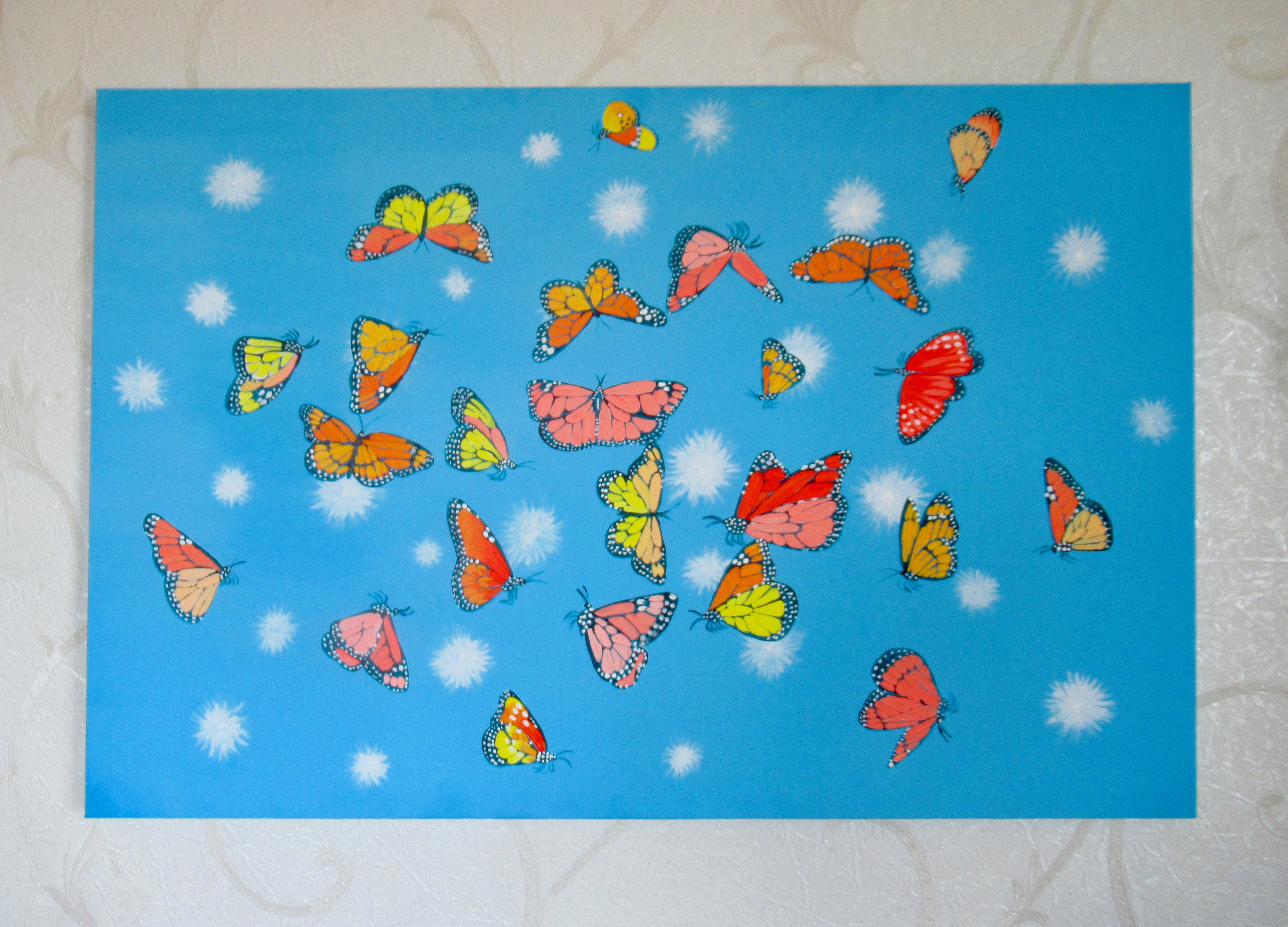 Mariposas Monarca y Pelusas, Pintura Original - Painting Contemporáneo de Natasha Tayles