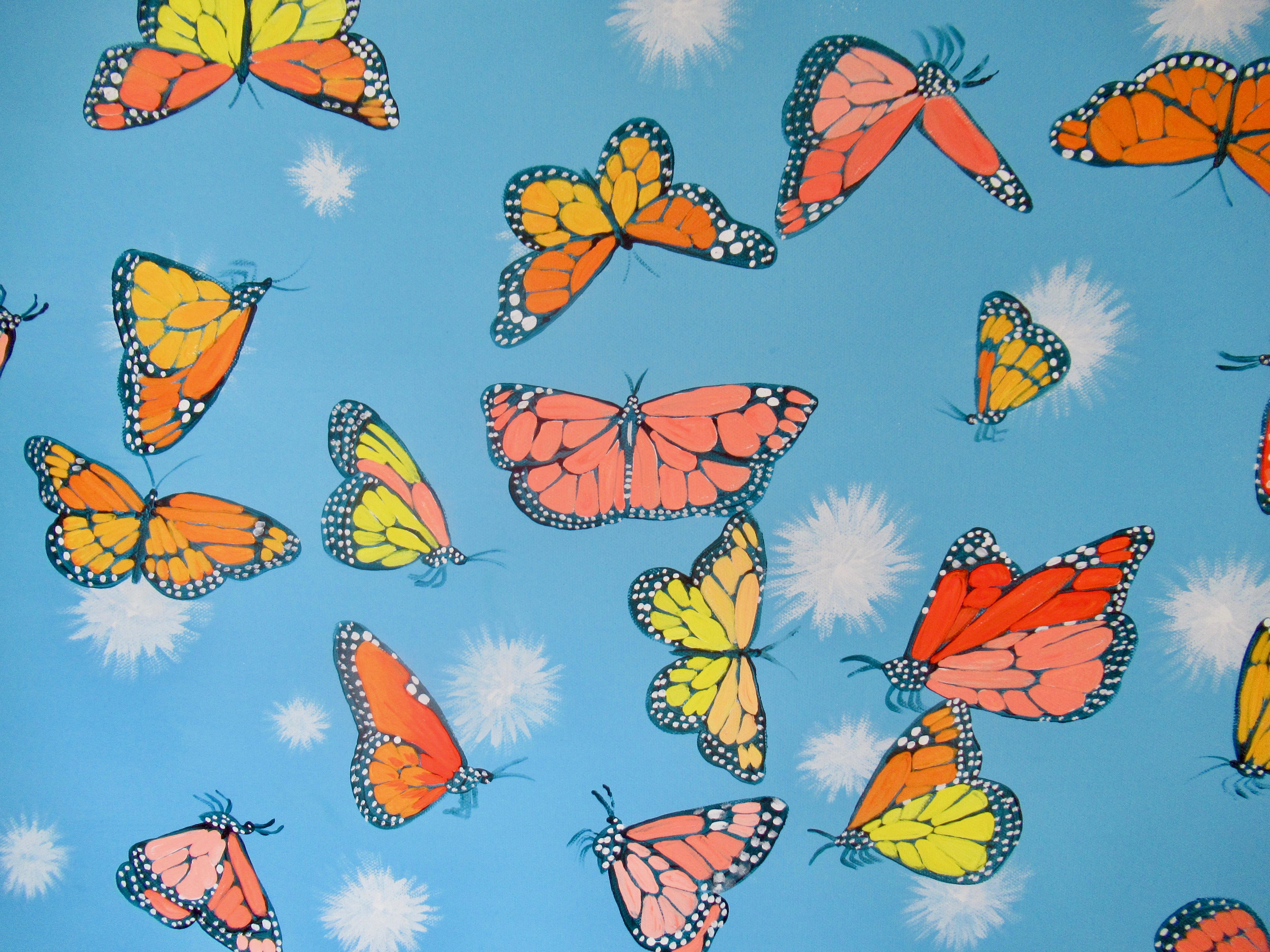 Mariposas Monarca y Pelusas, Pintura Original - Animal Painting Azul de Natasha Tayles