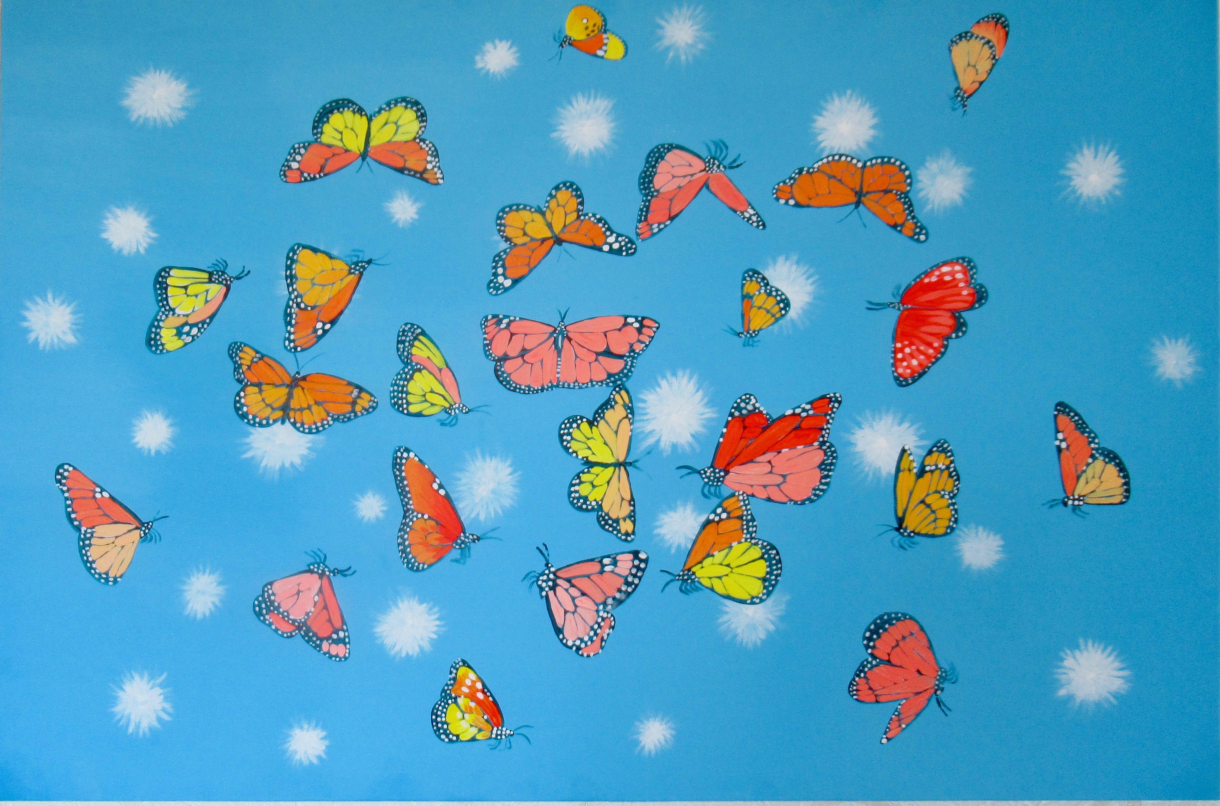 Animal Painting de Natasha Tayles - Mariposas Monarca y Pelusas, Pintura Original