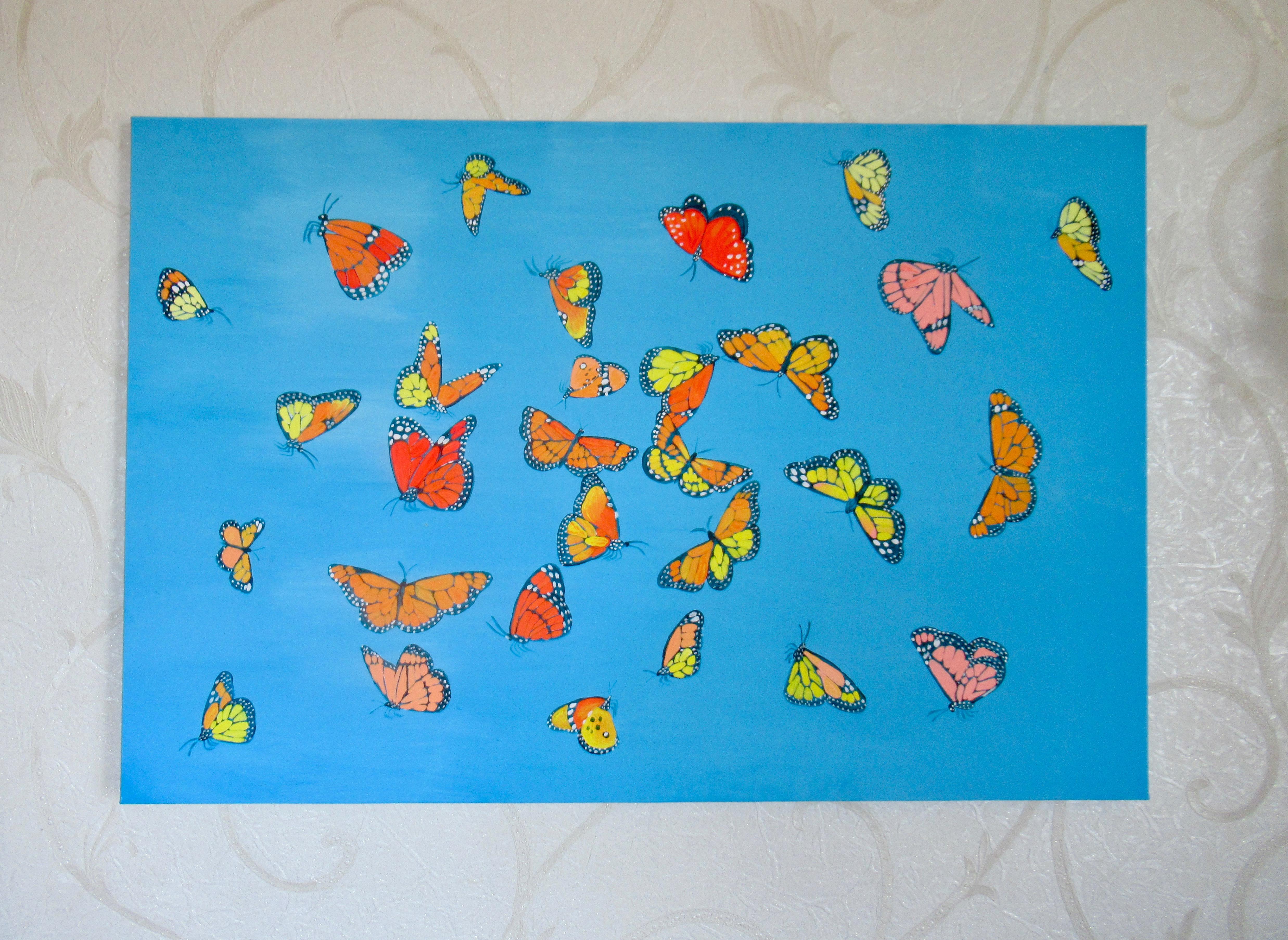 Monarch Butterflies, Original Painting - Blue Animal Painting by Natasha Tayles