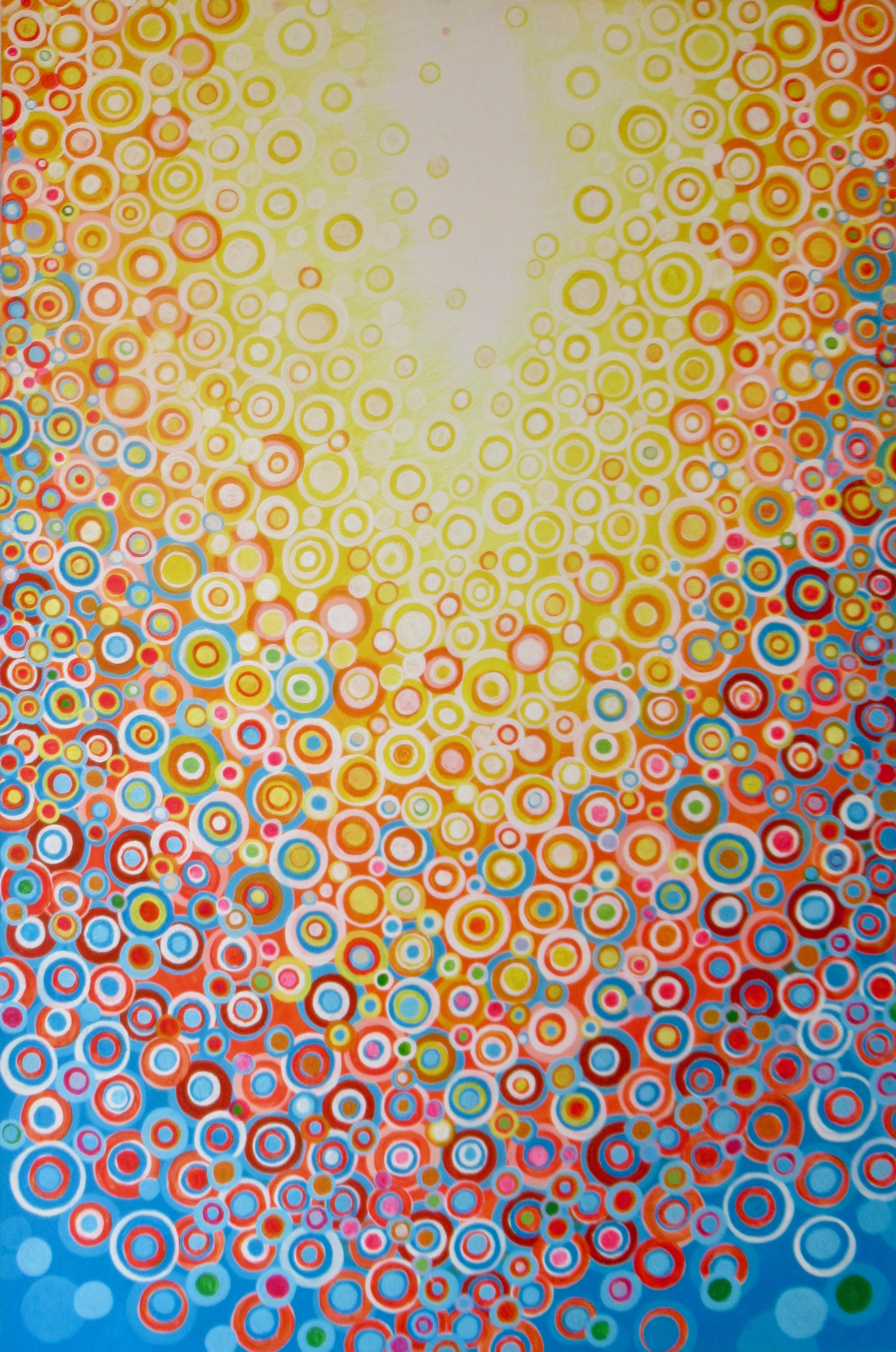 <p>Artist Comments<br />A bright springtime explosion of multi-colored circles. Reminiscent of flower petals floating delicately in the wind, with the mid-morning sun radiating in the sky above. Part of artist Natasha Tayles's signature Circles