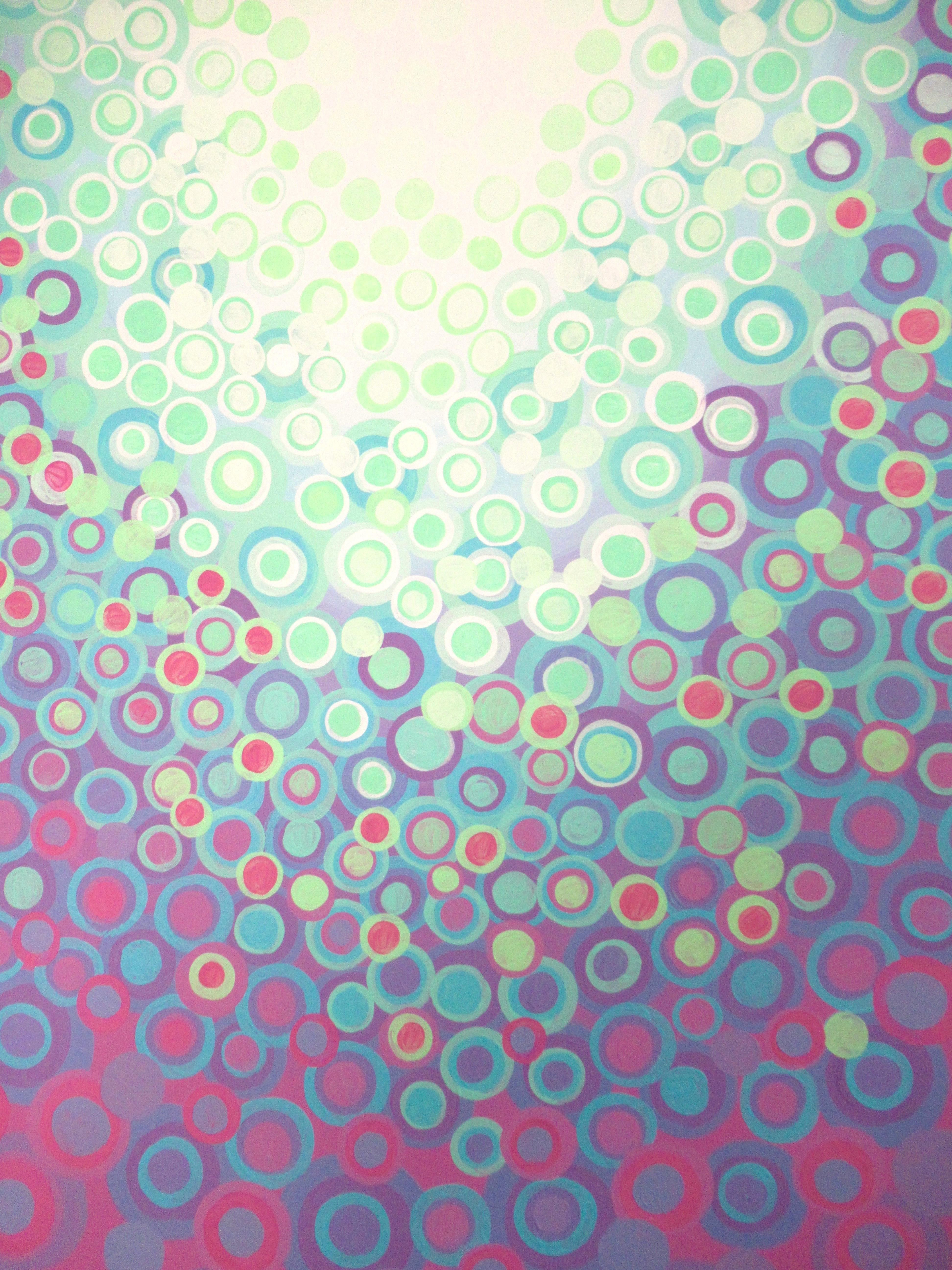 <p>Artist Comments<br />Part of Natasha's signature circles series. Loose, geometric abstraction of land and sky. Suggestion of the sun shining on a field of flowers. Hot pink, purple, light blue and mint fade into a bright white horizon. The