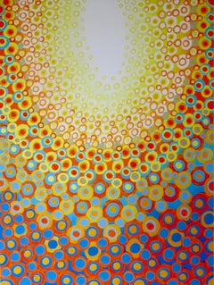 Peinture abstraite jaune, orange et bleue