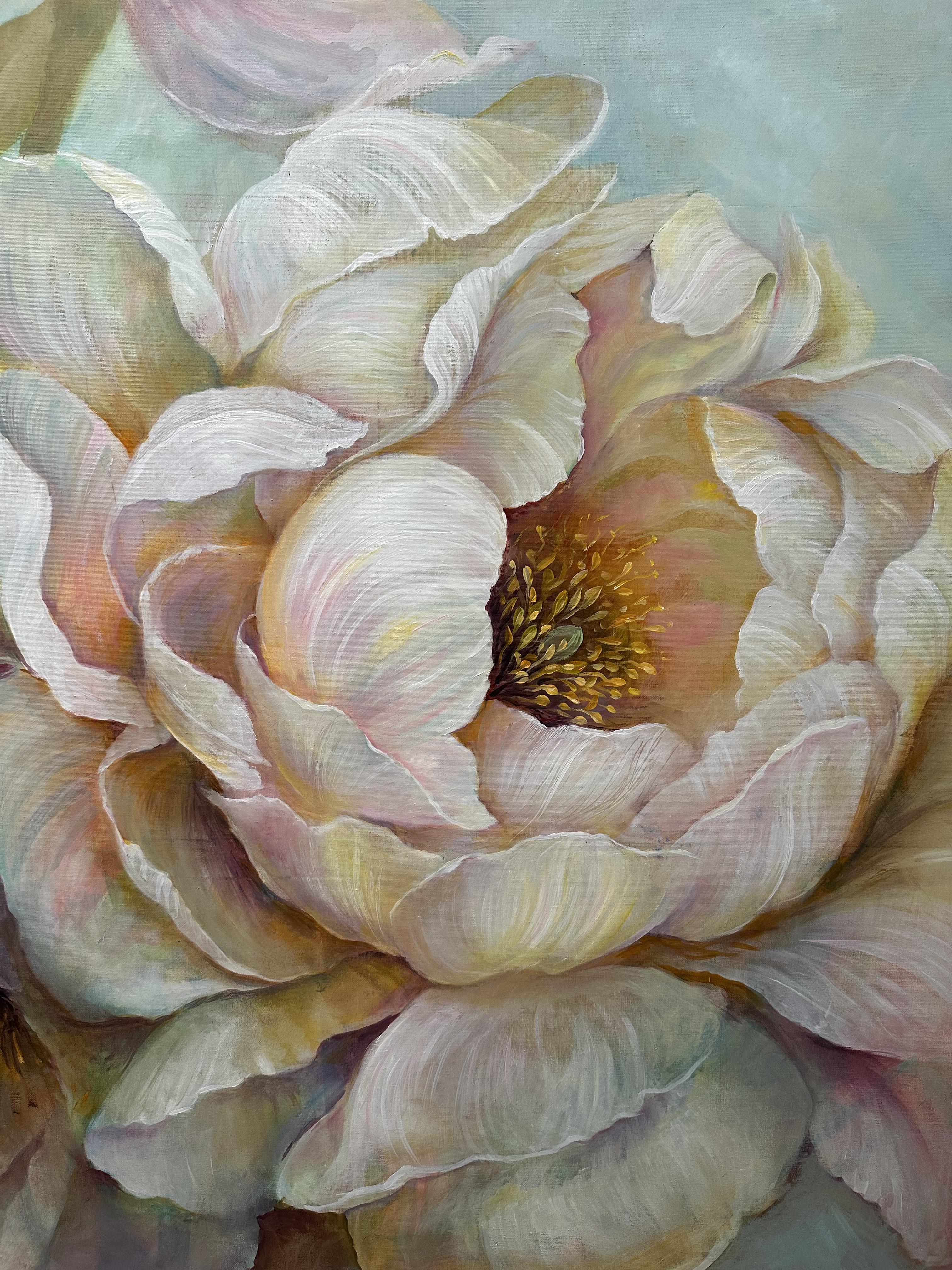 In die Pfingstrosen gefallen – Painting von Natasha Villone