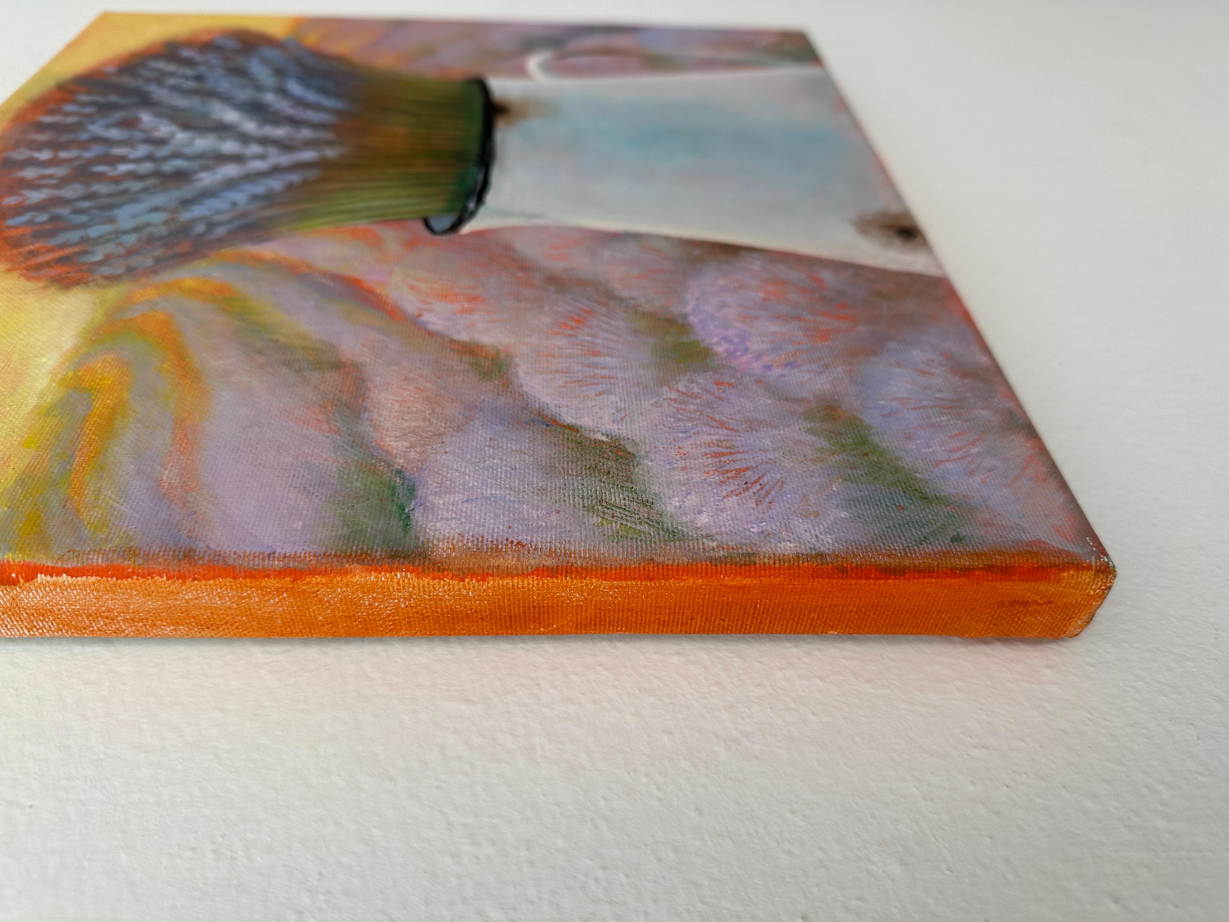 Lavender at sunset . Semi-abstract impressionistic acrylic paint For Sale 2