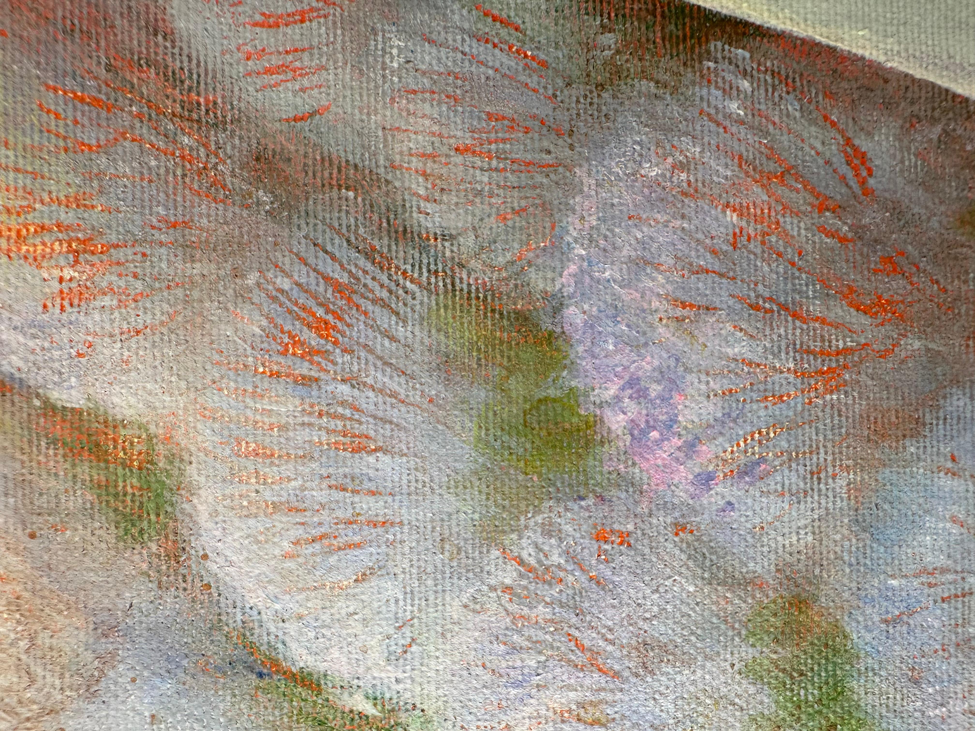 Lavender at sunset . Semi-abstract impressionistic acrylic paint For Sale 3