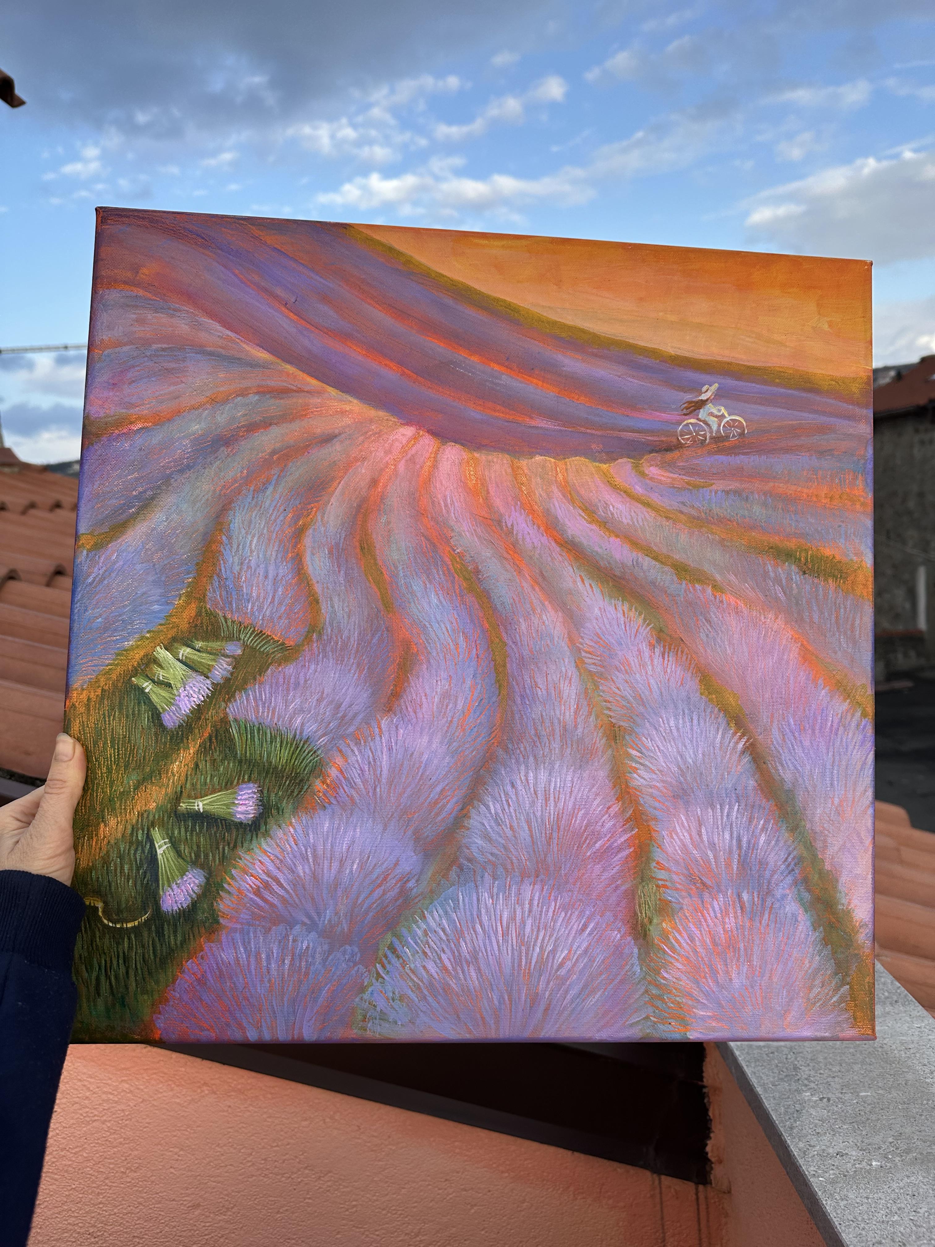 Brise de lavande paysage, botanique, art naïf - Painting de Natasha Villone