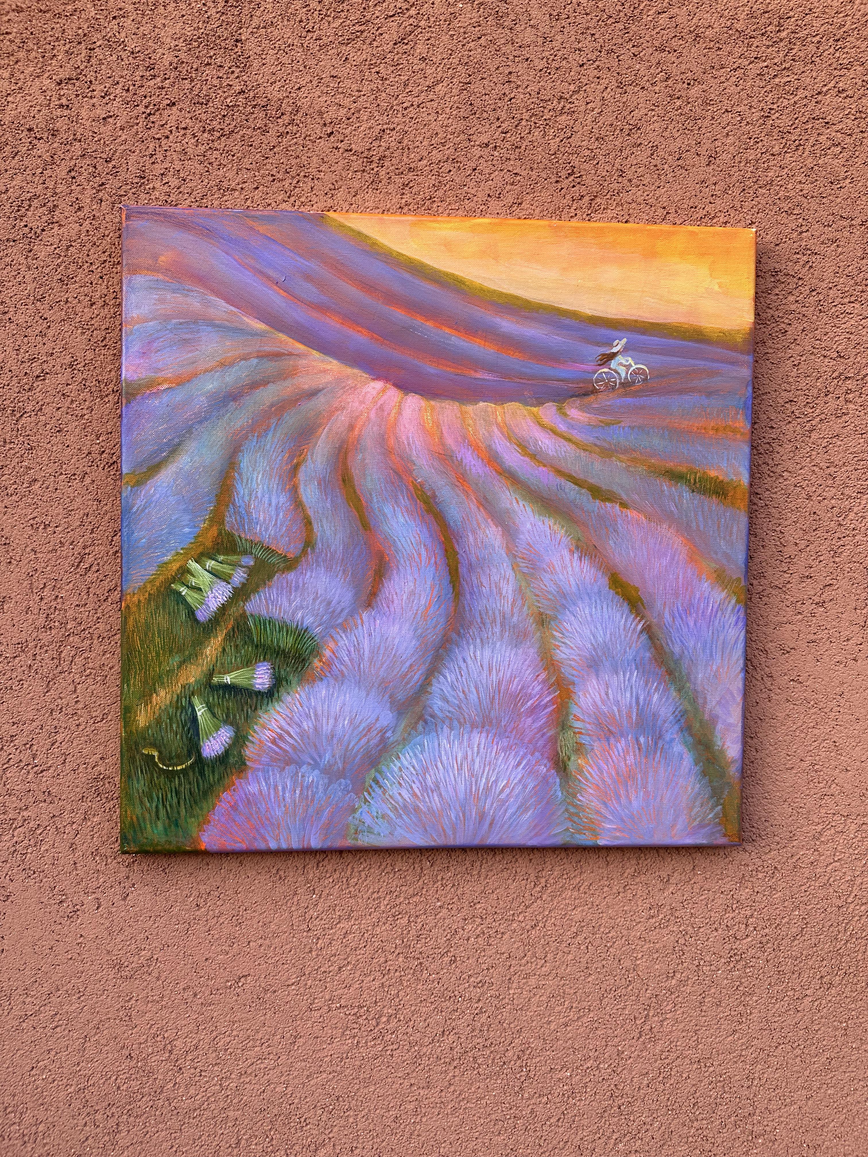 Brise de lavande paysage, botanique, art naïf - Surréalisme Painting par Natasha Villone