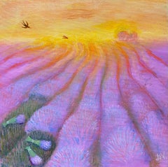 Lavender harvest. Abstract Impressionist, acrylic paint