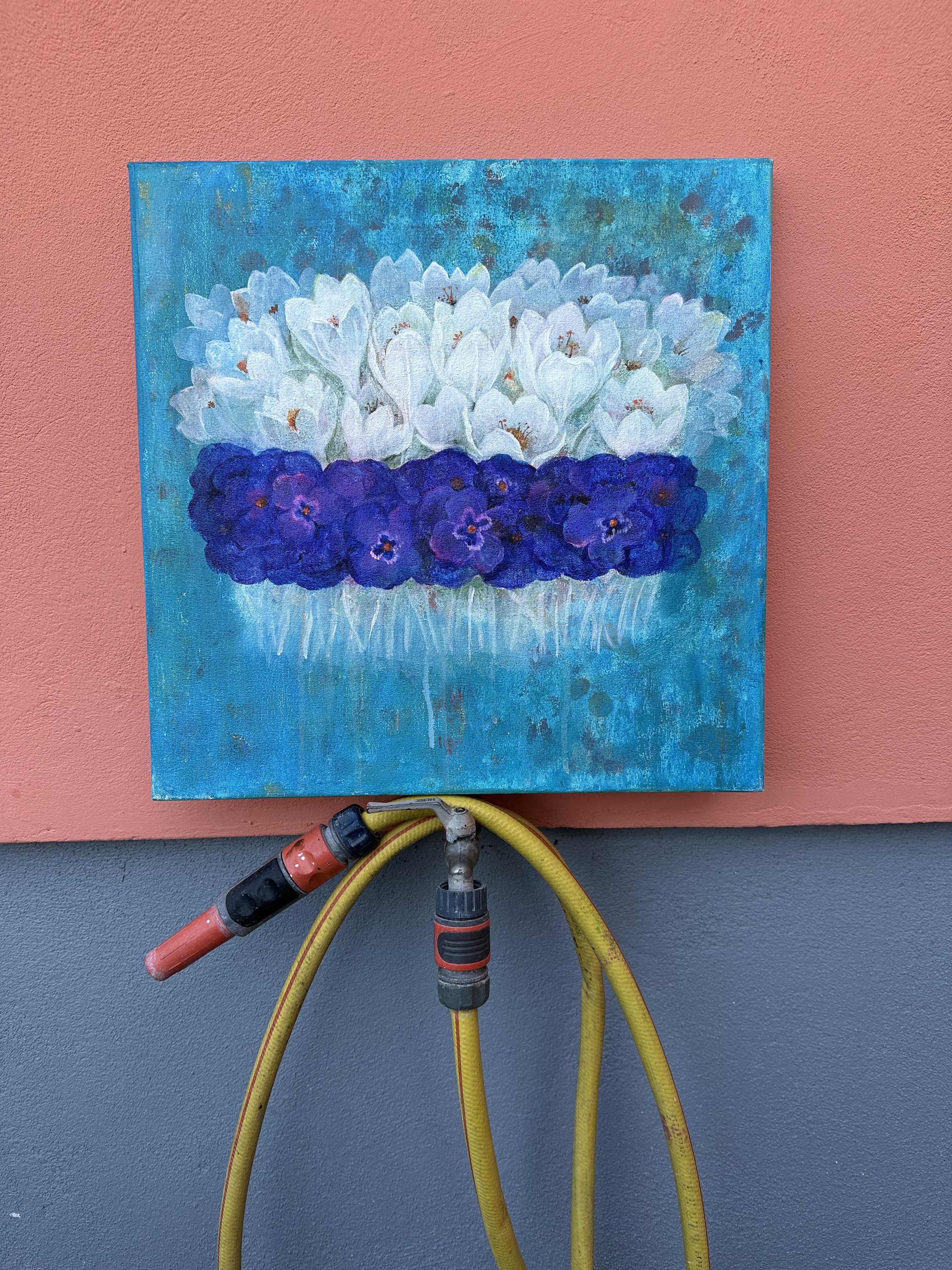 La primavera è arrivata. Originale  pittura floreale . Piccolo .Quadrato.Acrilico su tela in vendita 7