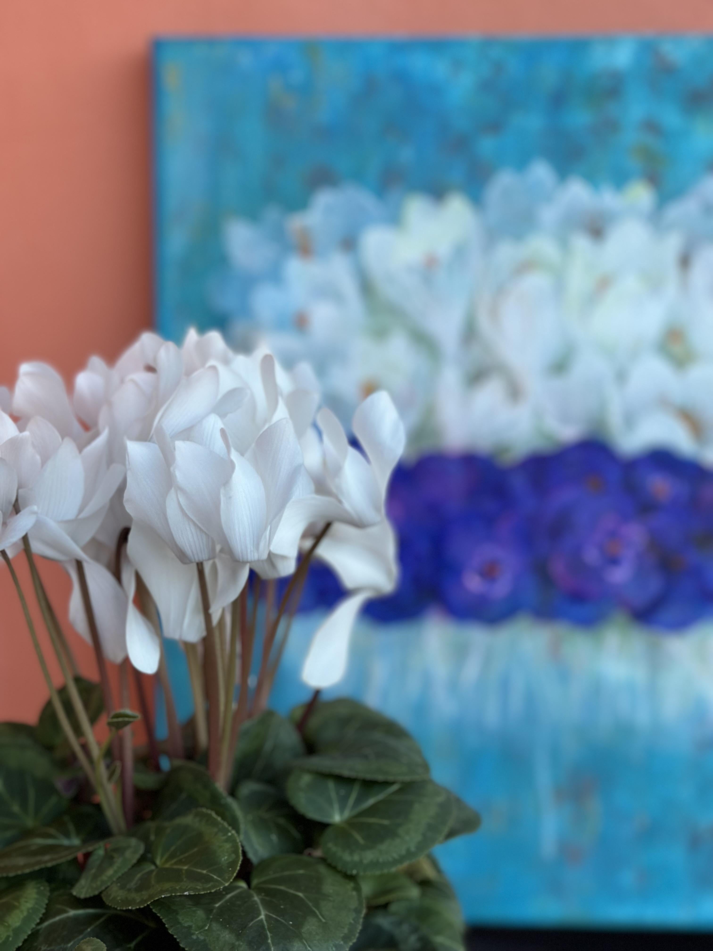 La primavera è arrivata. Originale  pittura floreale . Piccolo .Quadrato.Acrilico su tela in vendita 2