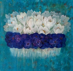 La primavera è arrivata. Originale  pittura floreale . Piccolo .Quadrato.Acrilico su tela