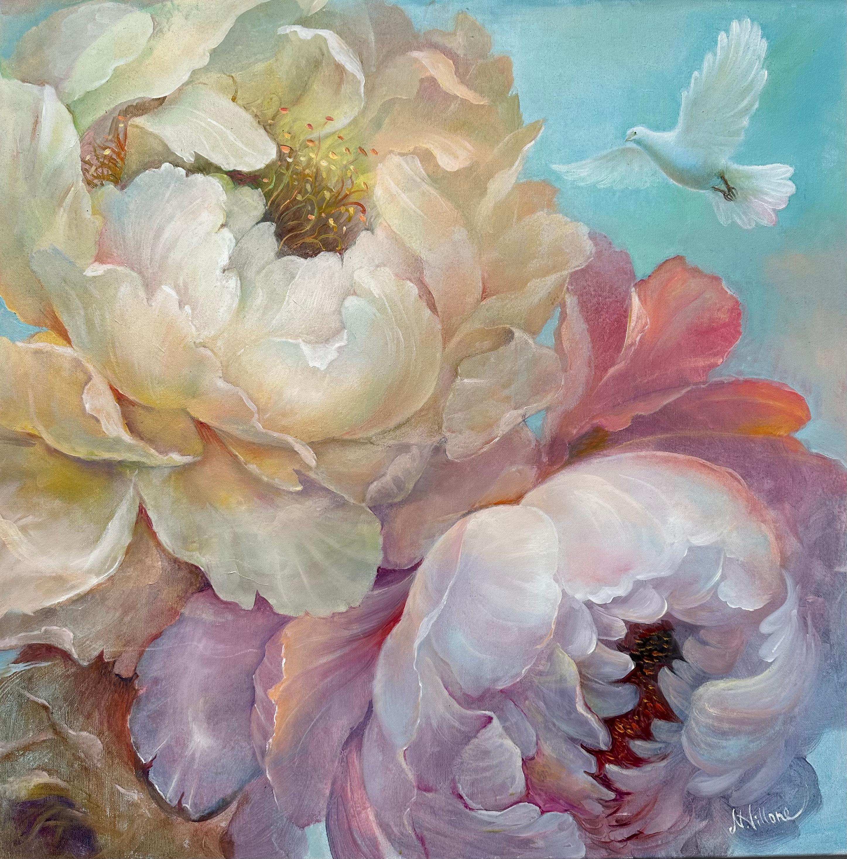 Interior Painting Natasha Villone - "Tomber dans les roses" botanique, fleurs, peinture d'intérieur