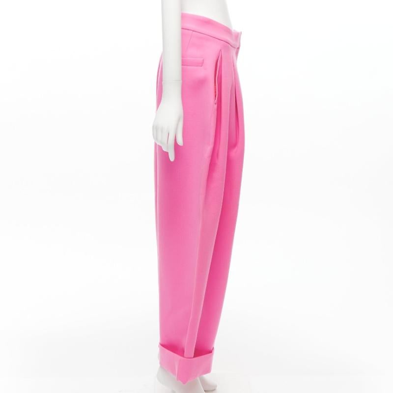 Pink NATASHA ZINKO 100% wool high waist pleated front wide leg rolled pants FR34 XS For Sale