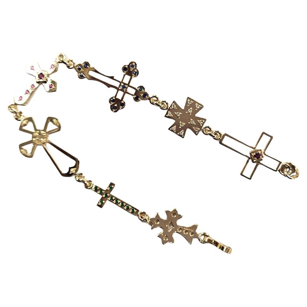 Natasha Zinko - Bracelet à maillons croisés en or jaune 18K sertis de pierres précieuses en vente