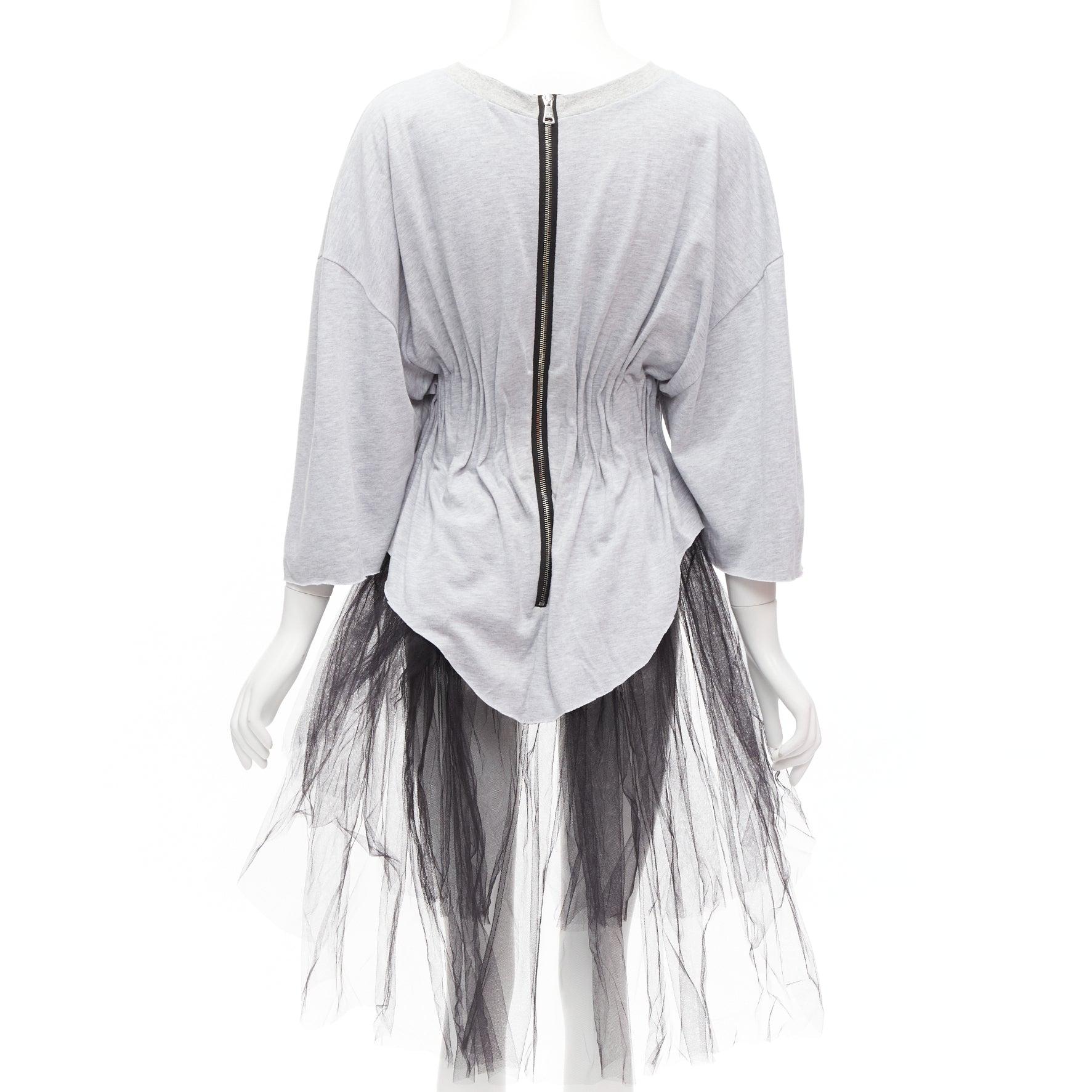 Women's NATASHA ZINKO grey cotton holographic boned waist black tulle tshirt For Sale