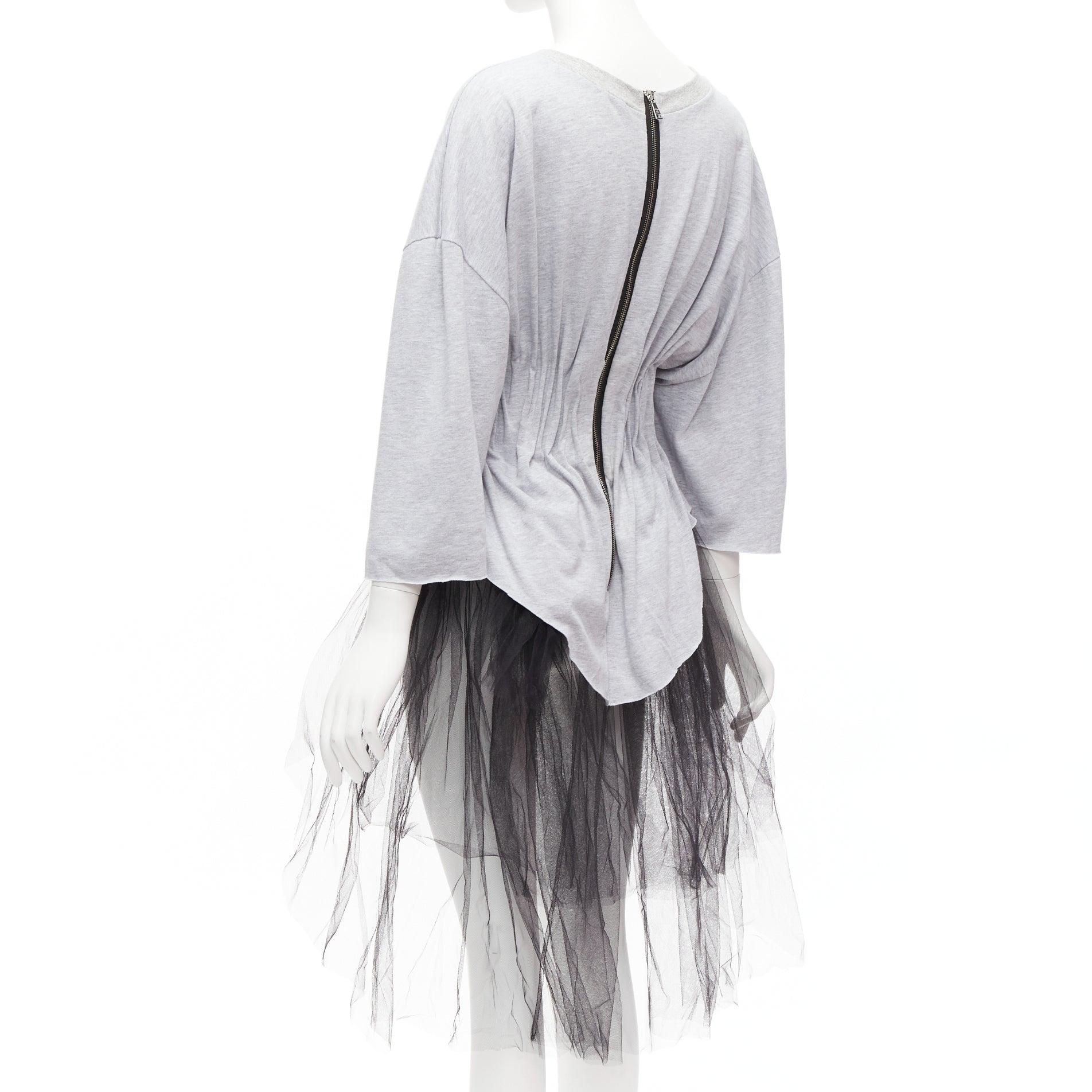 NATASHA ZINKO grey cotton holographic boned waist black tulle tshirt For Sale 1
