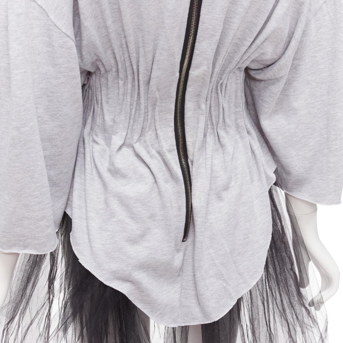 NATASHA ZINKO grey cotton holographic boned waist black tulle tshirt For Sale 2