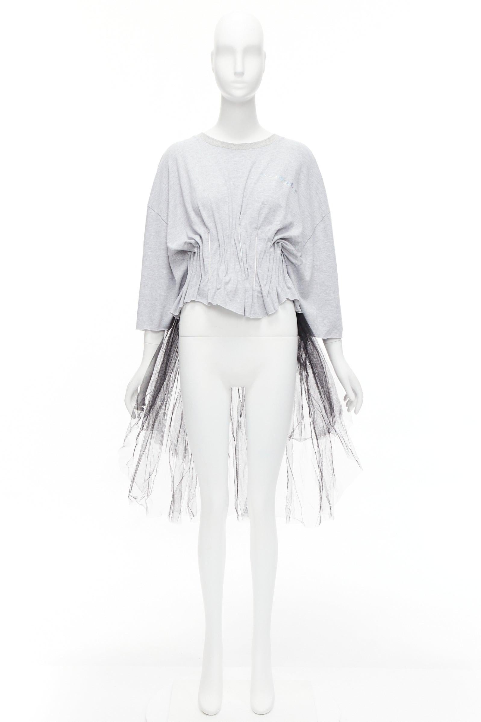 NATASHA ZINKO grey cotton holographic boned waist black tulle tshirt For Sale 5