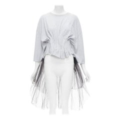 NATASHA ZINKO grey cotton holographic boned waist black tulle tshirt