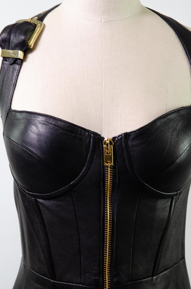 NATASHA ZINKO Leather Zip up Corset Dress S For Sale at 1stDibs