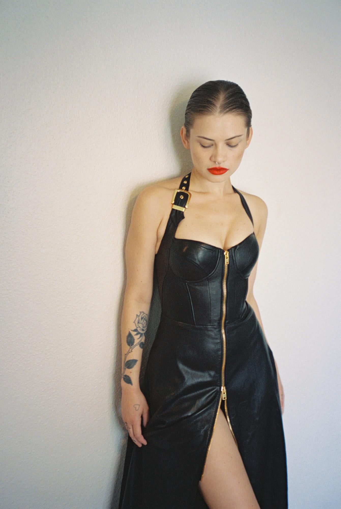 NATASHA ZINKO Leather Zip up Corset Dress S In Excellent Condition For Sale In Berlin, BE