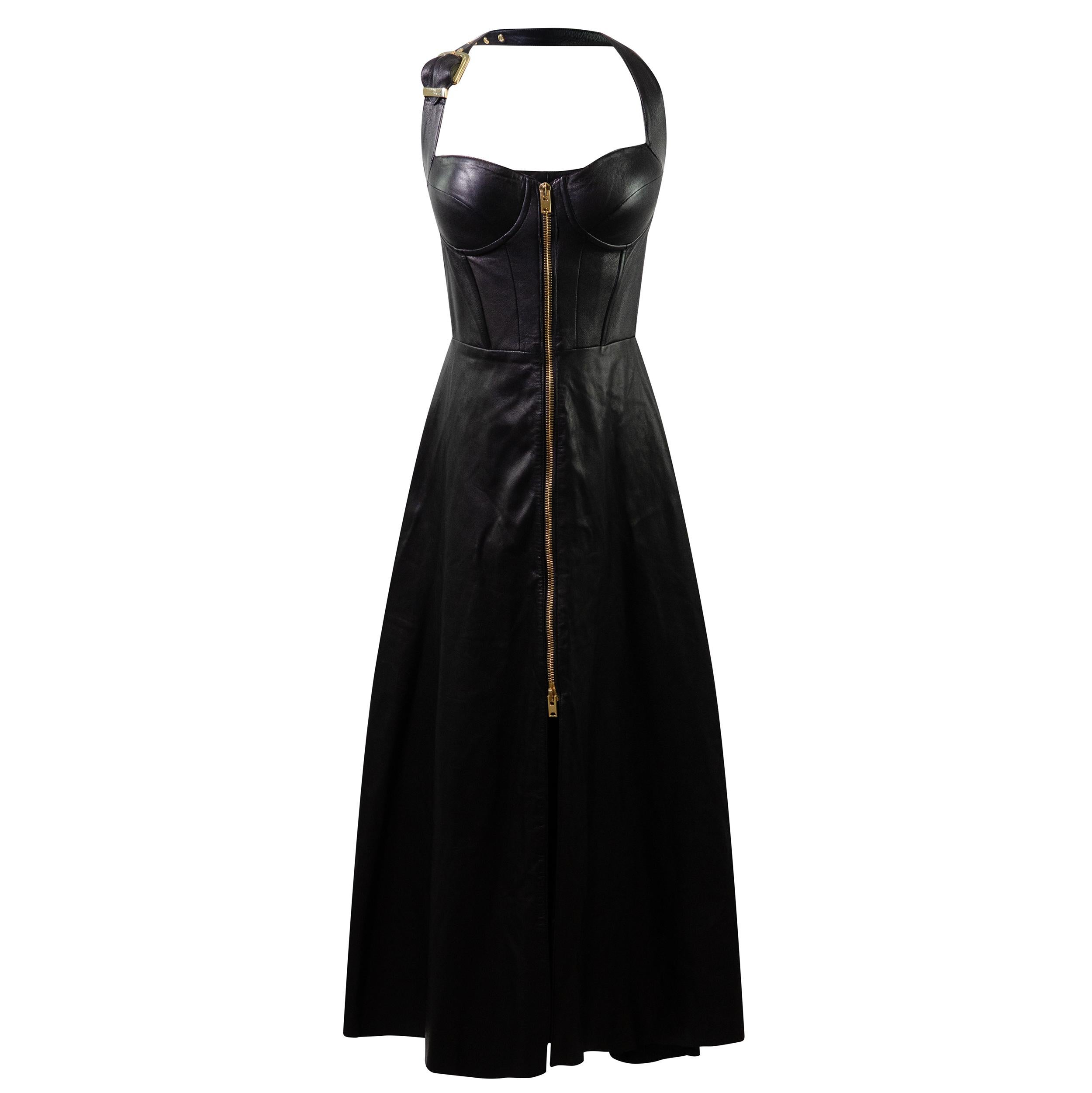 NATASHA ZINKO Leather Zip up Corset Dress S For Sale