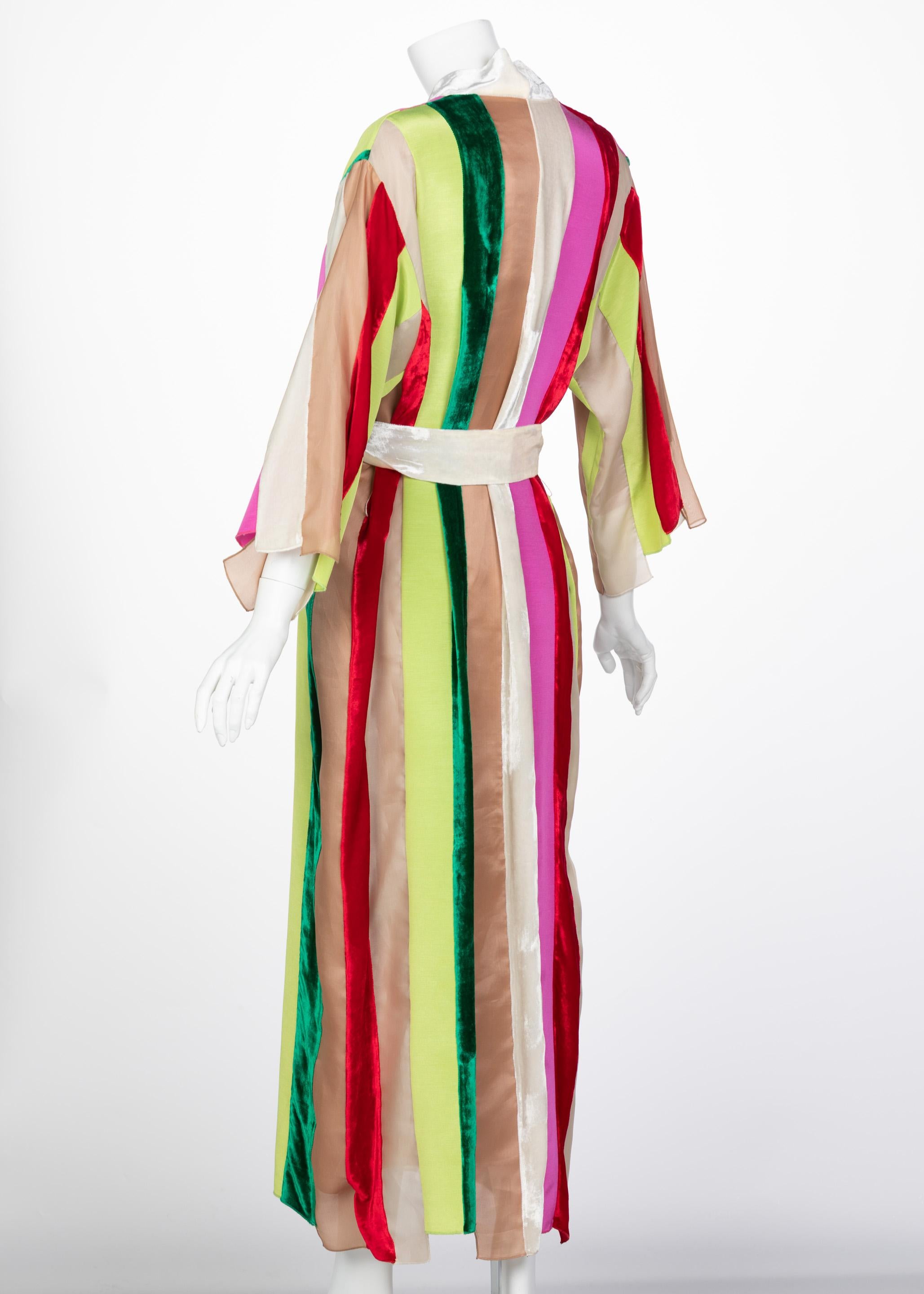 Beige Natasha Zinko Multicolor Silk Velvet Stripe Ribbon Robe Dress, 2015