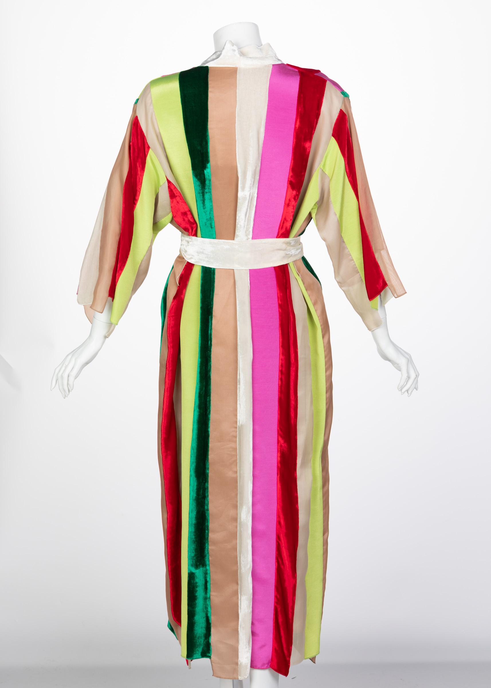 Natasha Zinko Multicolor Silk Velvet Stripe Ribbon Robe Dress, 2015 In New Condition In Boca Raton, FL