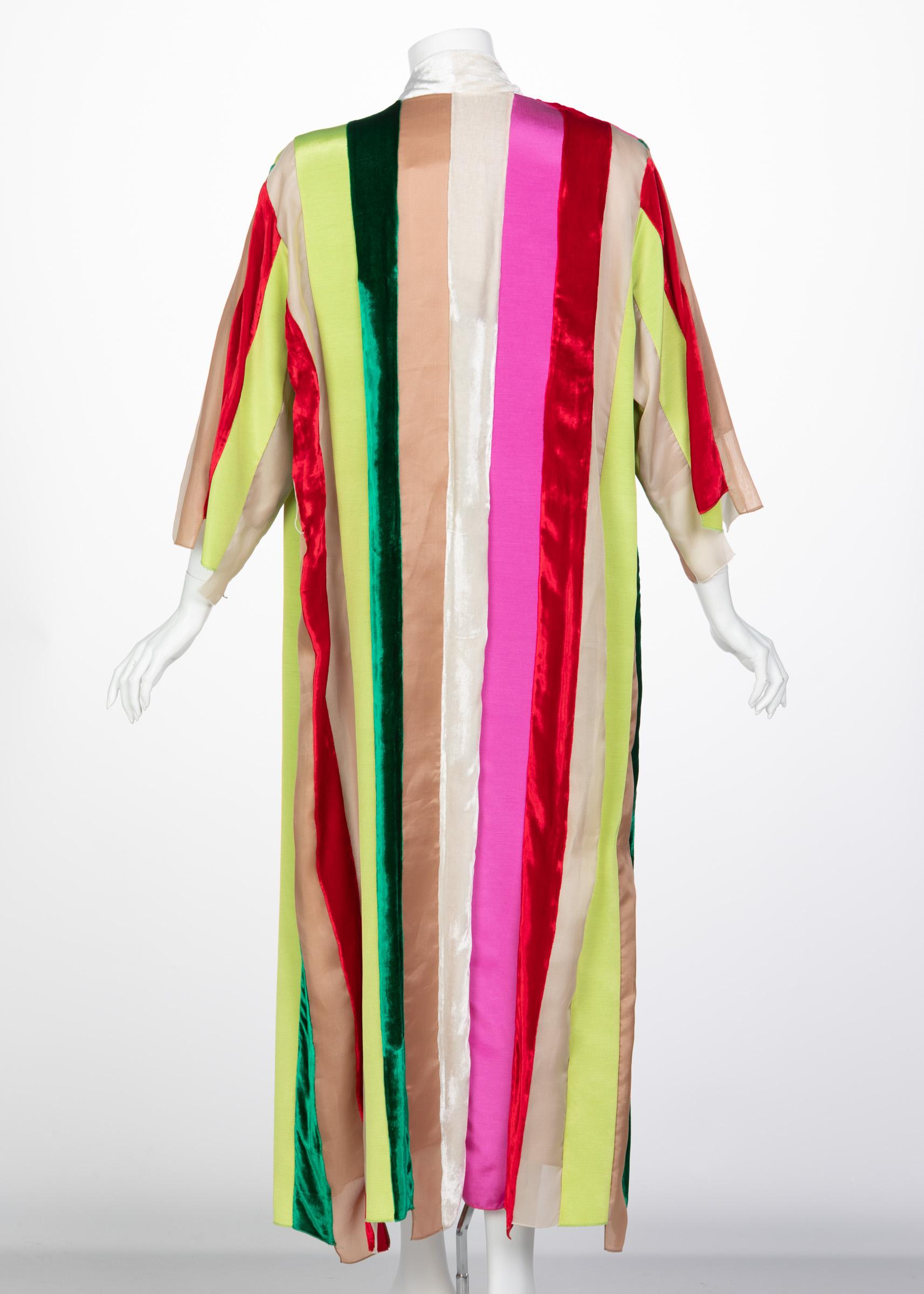 Women's Natasha Zinko Multicolor Silk Velvet Stripe Ribbon Robe Dress, 2015