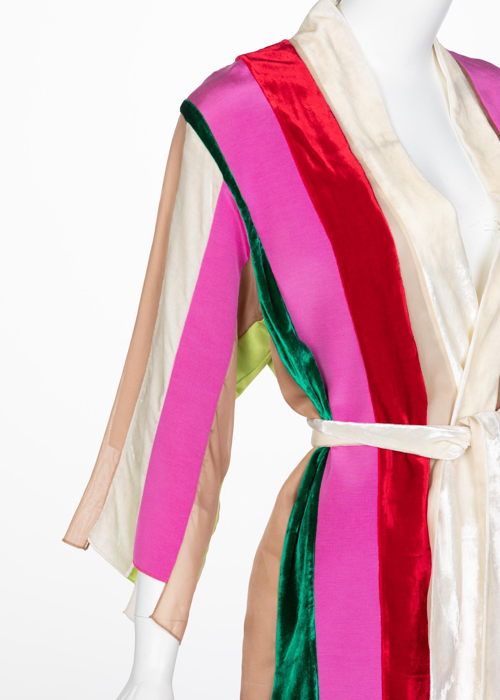 Natasha Zinko Multicolor Silk Velvet Stripe Ribbon Robe Dress, 2015 3