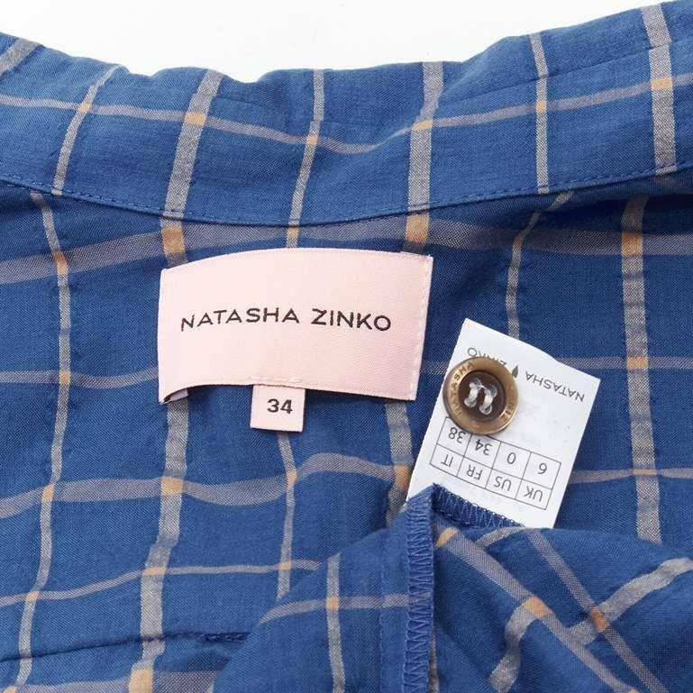 NATASHA ZINKO pink logo blue green trio deconstructed grunge plaid shirt FR34 XS For Sale 5