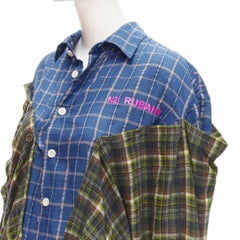 NATASHA ZINKO pink logo blue green trio deconstructed grunge plaid shirt FR34 XS