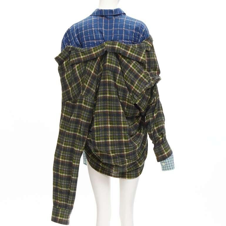 Women's NATASHA ZINKO pink logo blue green trio deconstructed grunge plaid shirt FR34 XS