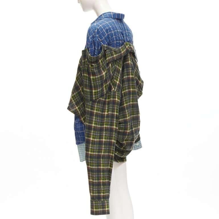 NATASHA ZINKO pink logo blue green trio deconstructed grunge plaid shirt FR34 XS 1