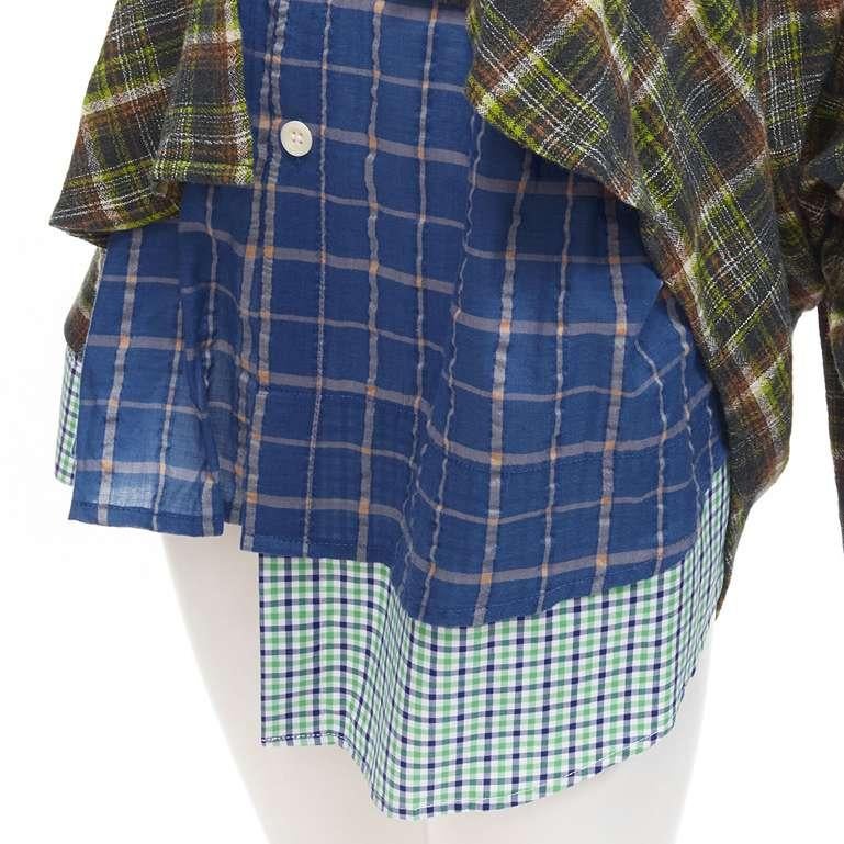 NATASHA ZINKO pink logo blue green trio deconstructed grunge plaid shirt FR34 XS For Sale 4