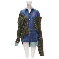 NATASHA ZINKO rosa logotipo azul verde trío deconstruido grunge camisa a cuadros FR34 XS