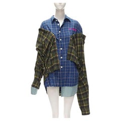 NATASHA ZINKO pink logo blue green trio deconstructed grunge plaid shirt FR34 XS