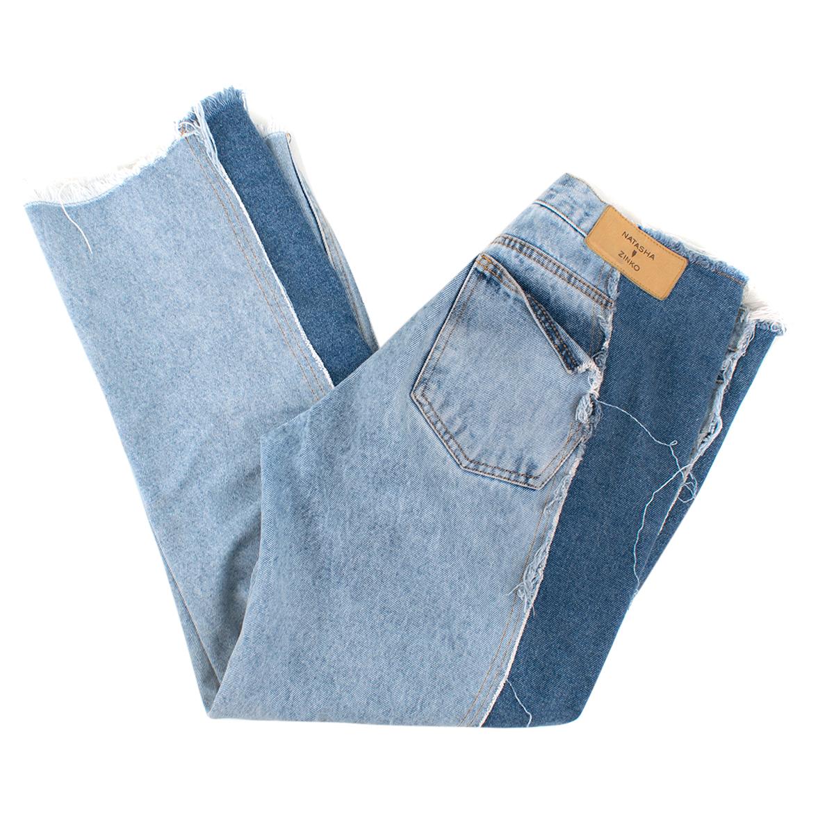 Blue Natasha Zinko Two-Tone Distressed Cropped Jeans US 4 For Sale