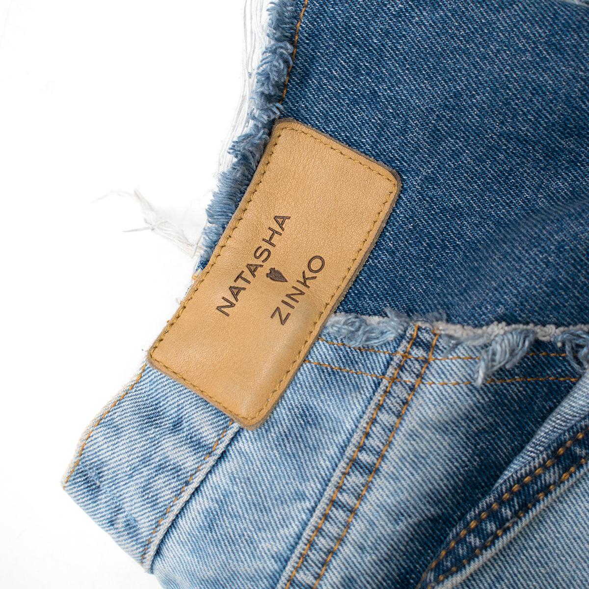 Women's Natasha Zinko Two-Tone Distressed Cropped Jeans US 4 For Sale