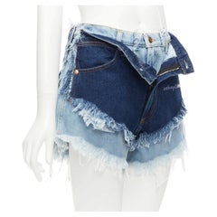 NATASHA ZINKO WRANGLER dekonstruierte geschichtete doppelreihige Shorts aus Denim mit ausgefranstem Denim FR34 XS