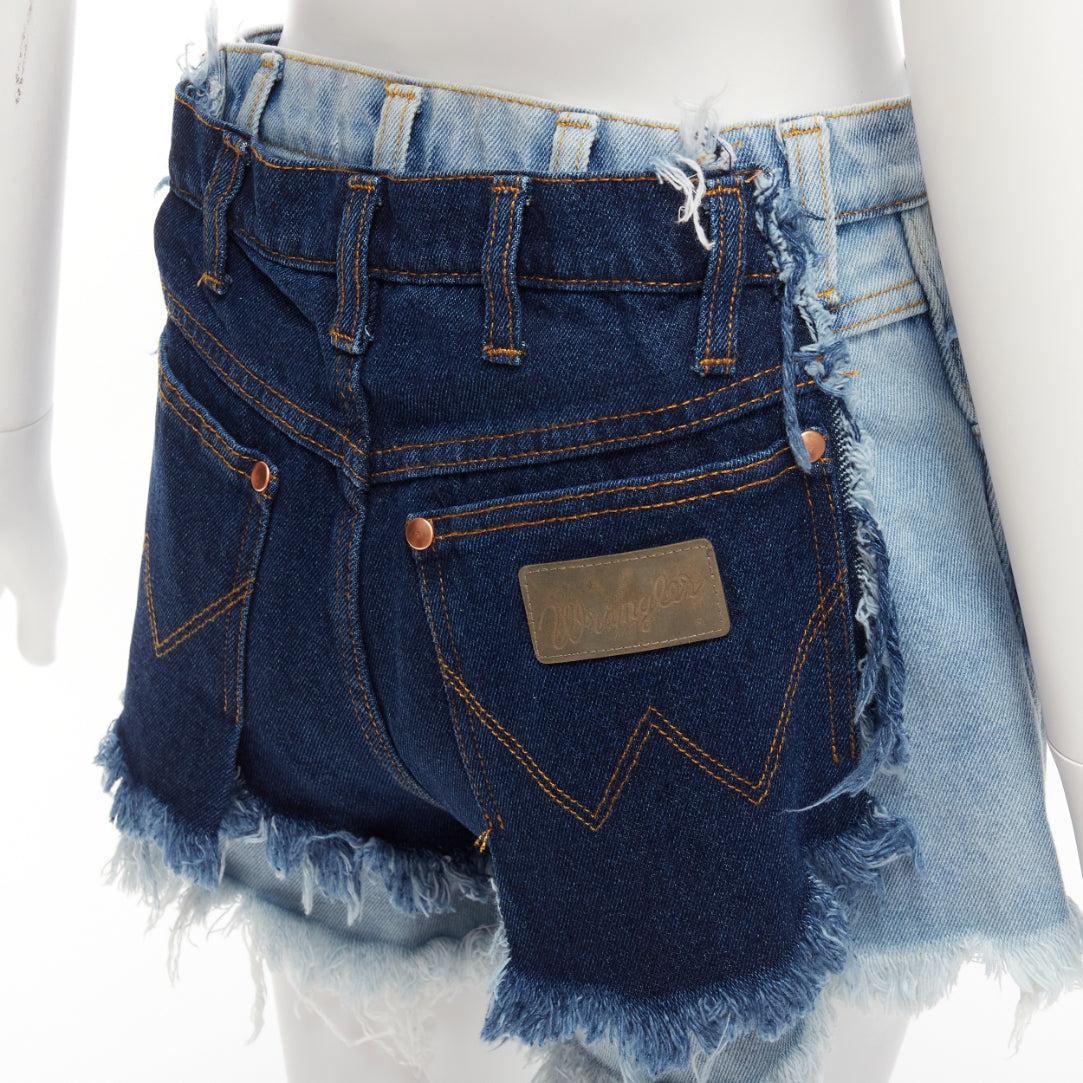 NATASHA ZINKO WRANGLER deconstructed layered double denim frayed shorts FR34 XS In Good Condition For Sale In Hong Kong, NT