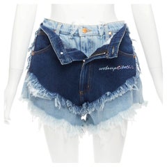 NATASHA ZINKO WRANGLER dekonstruierte geschichtete doppelreihige Shorts aus Denim mit ausgefranstem Denim FR34 XS